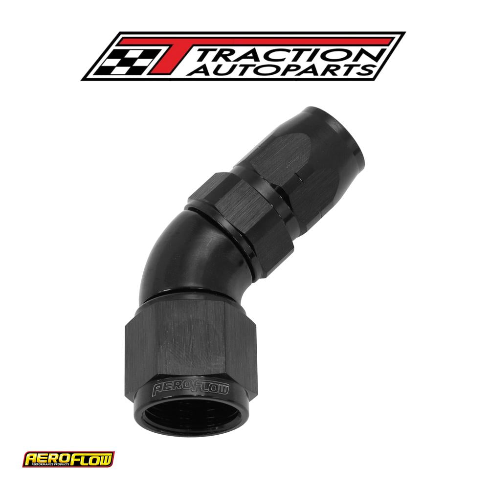 Stepped 45 Deg hose end -6 Hoseto -8 an Reducer Hose End Black