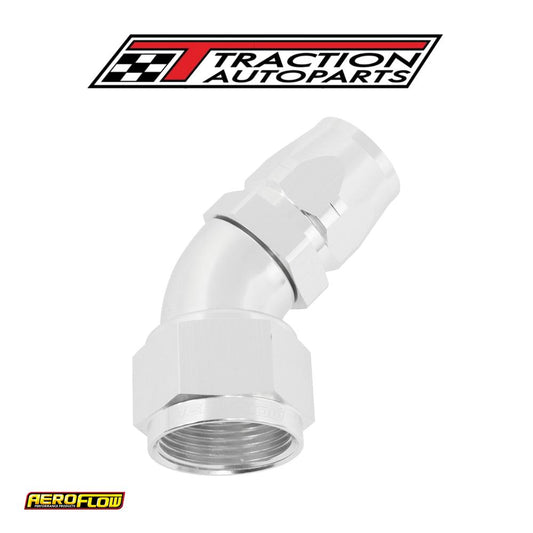 Stepped 45 Deg hose end -12 Hosto -16 an Reducer Hose End Silv