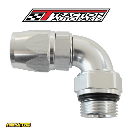 Male End -6 orb To -6 an Teflon Full Flow Billet 90 Deg Silver