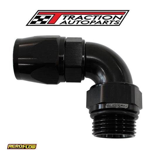 Male End -8 orb To -8 an Teflon Full Flow Billet 90 Deg Black