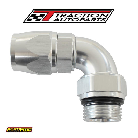 Male End -8 orb To -8 an Teflon Full Flow Billet 90 Deg Silver