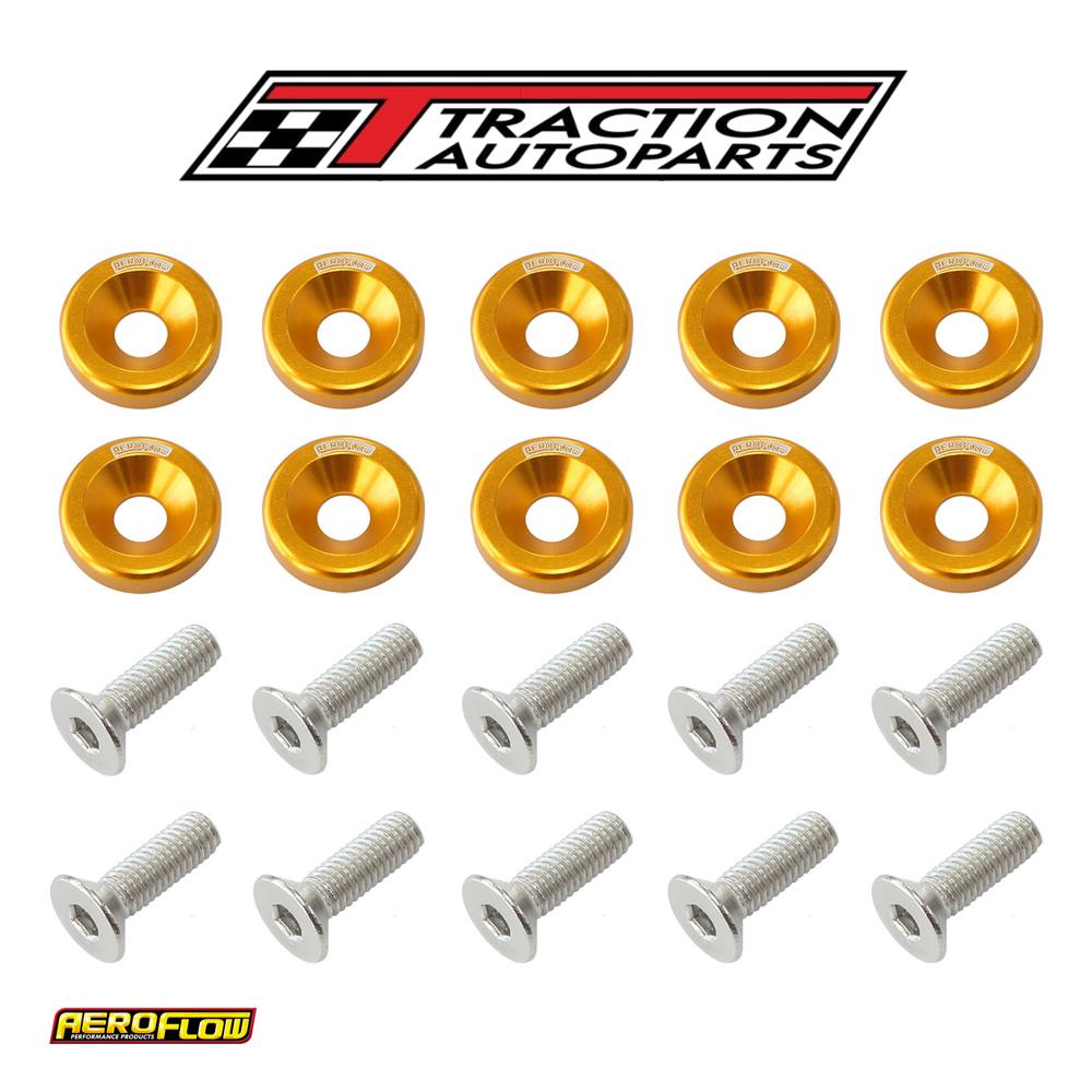 Billet Dress Up Fender Bolt 10 pack M 8 X 1.25 mm Uhl 20 mm Gold Aeroflow - Af 64-4374 g