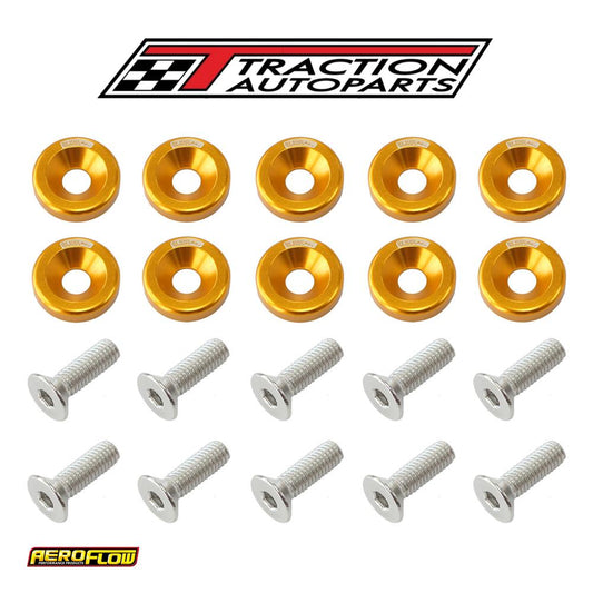 Billet Dress Up Fender Bolt 10 pack M 8 X 1.25 mm Uhl 20 mm Gold Aeroflow - Af 64-4374 g