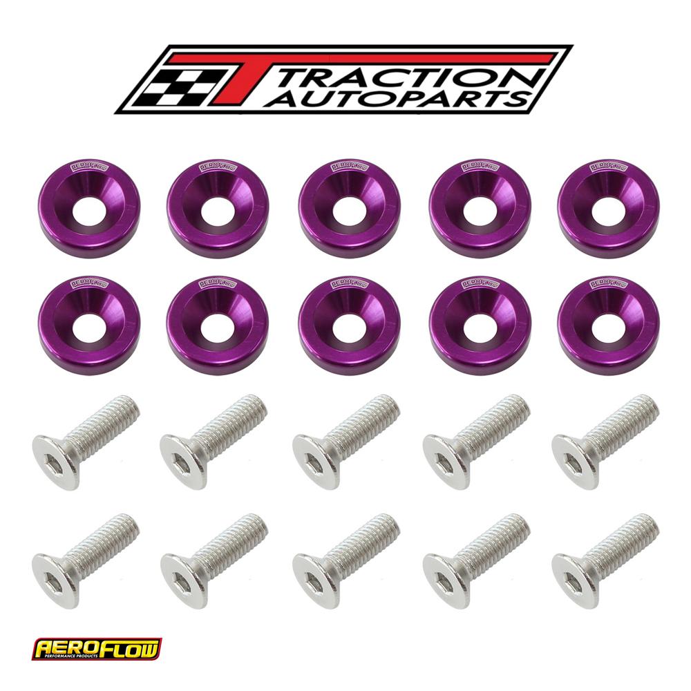 Billet Dress Up Fender Bolt 10 pack M 8 X 1.25 mm Uhl 20 mm Purple Aeroflow - Af 64-4374 pu
