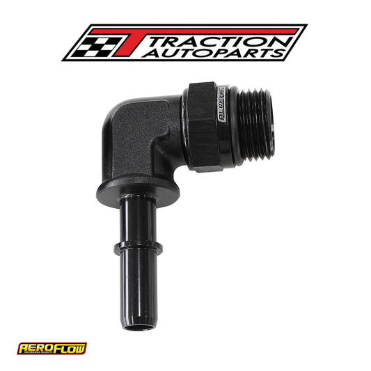 Efi Fuel Fitting 90 Deg 5/16 Push On Barb To -8 orb Black