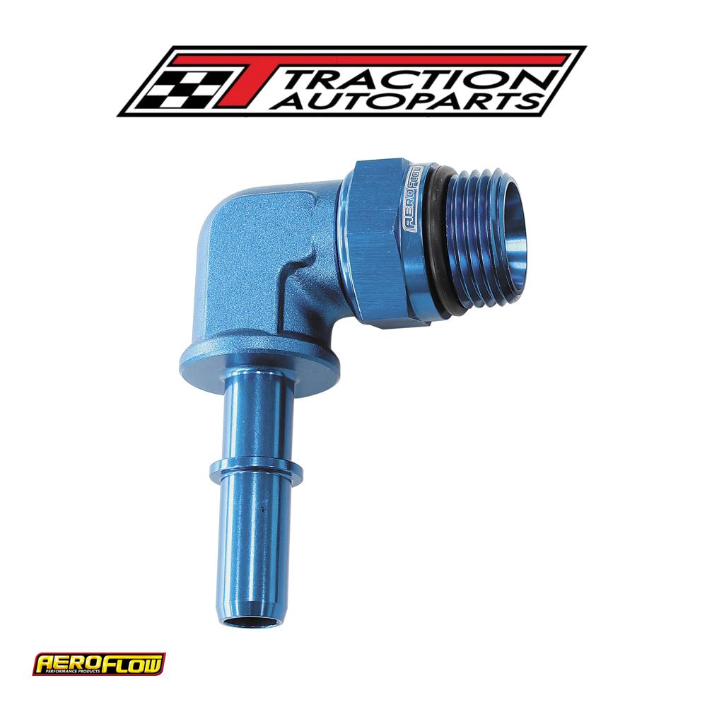 Efi Fuel Fitting 90 Deg 3/8 Push On Barb To -8 orb Blue
