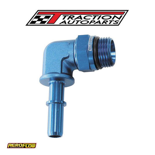 Efi Fuel Fitting 90 Deg 3/8 Push On Barb To -8 orb Blue