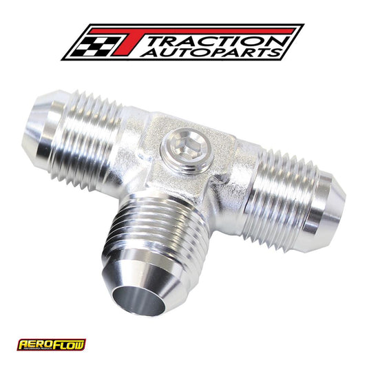 Male Flare Tee -8 an With 1/8" Port Silver All Sides Male An