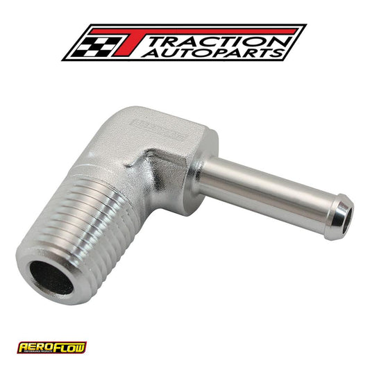 Male 1/4" Npt To 1/4" Barb Silver 90 Degree Male To Male