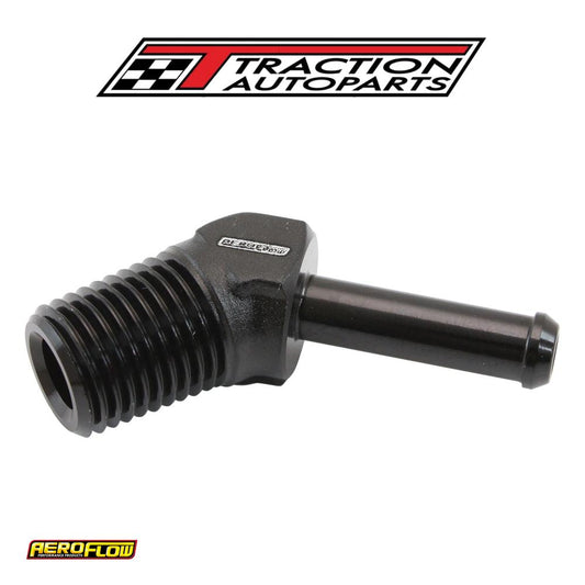 Male 1/4" Npt To 1/4" Barb Black 45 Degree Male To Male