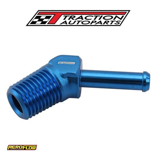 Male 1/4" Npt To 1/4" Barb Blue 45 Degree Male To Male