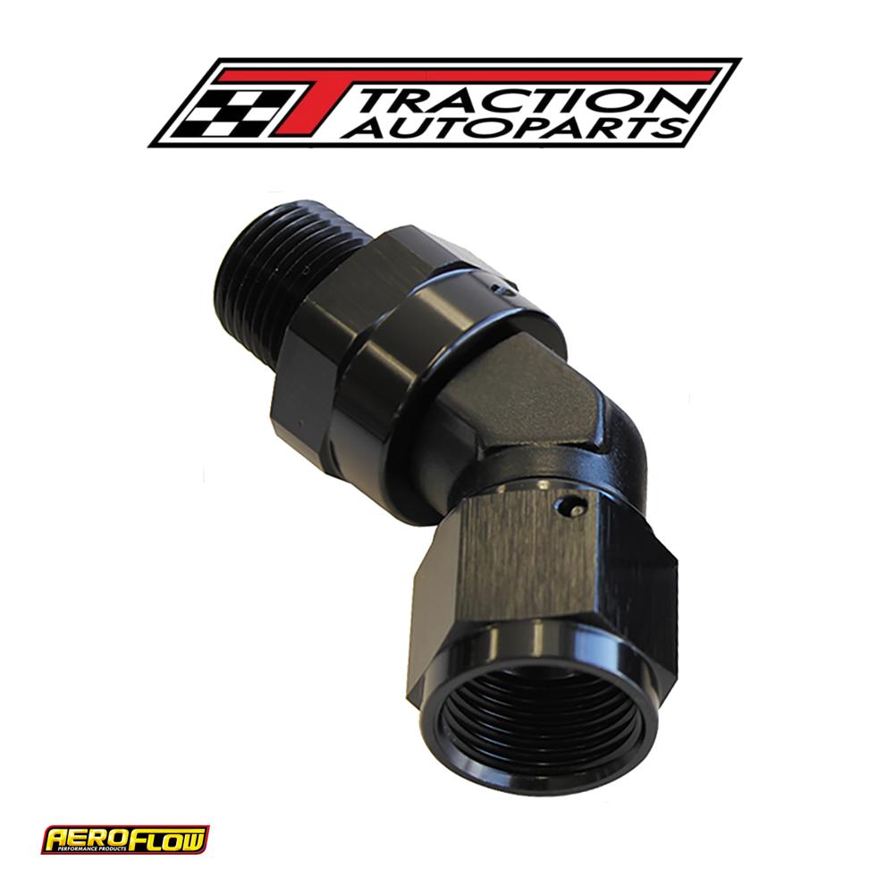 45 Deg 1/4" Npt To -4 an Femaleblack Full Swivel Fitting