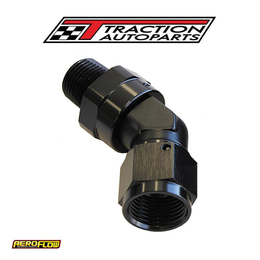 45 Deg 1/4" Npt To -6 an Femaleblack Full Swivel Fitting