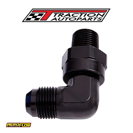 90 Deg 1/4" Npt To -6 an Black Male Swivel Thread