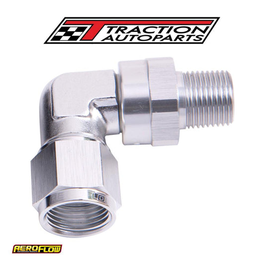 90 Deg 1/2" Npt To -10 an Silver Female Swivel Nut